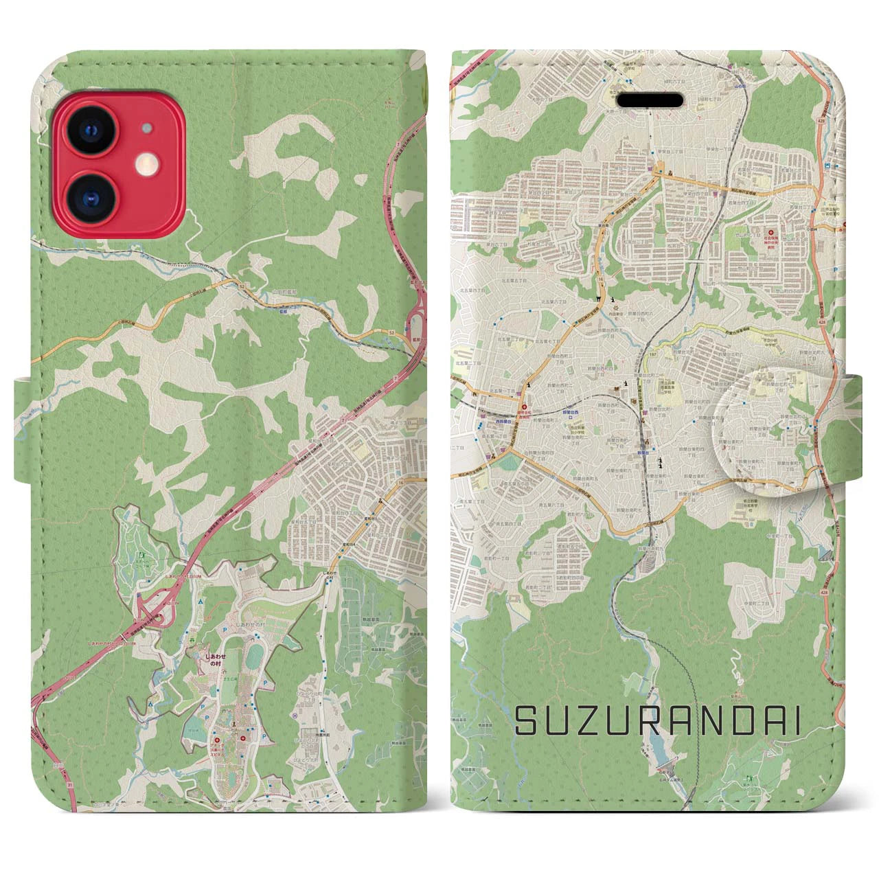 【鈴蘭台(兵庫県)】地図柄iPhoneケース(手帳タイプ)ナチュラル・iPhone 11 用