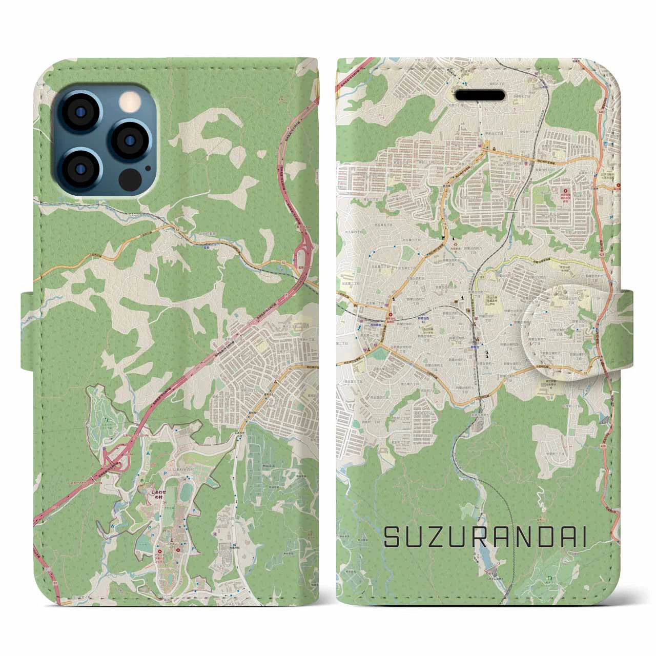【鈴蘭台(兵庫県)】地図柄iPhoneケース(手帳タイプ)ナチュラル・iPhone 12 / 12 Pro 用