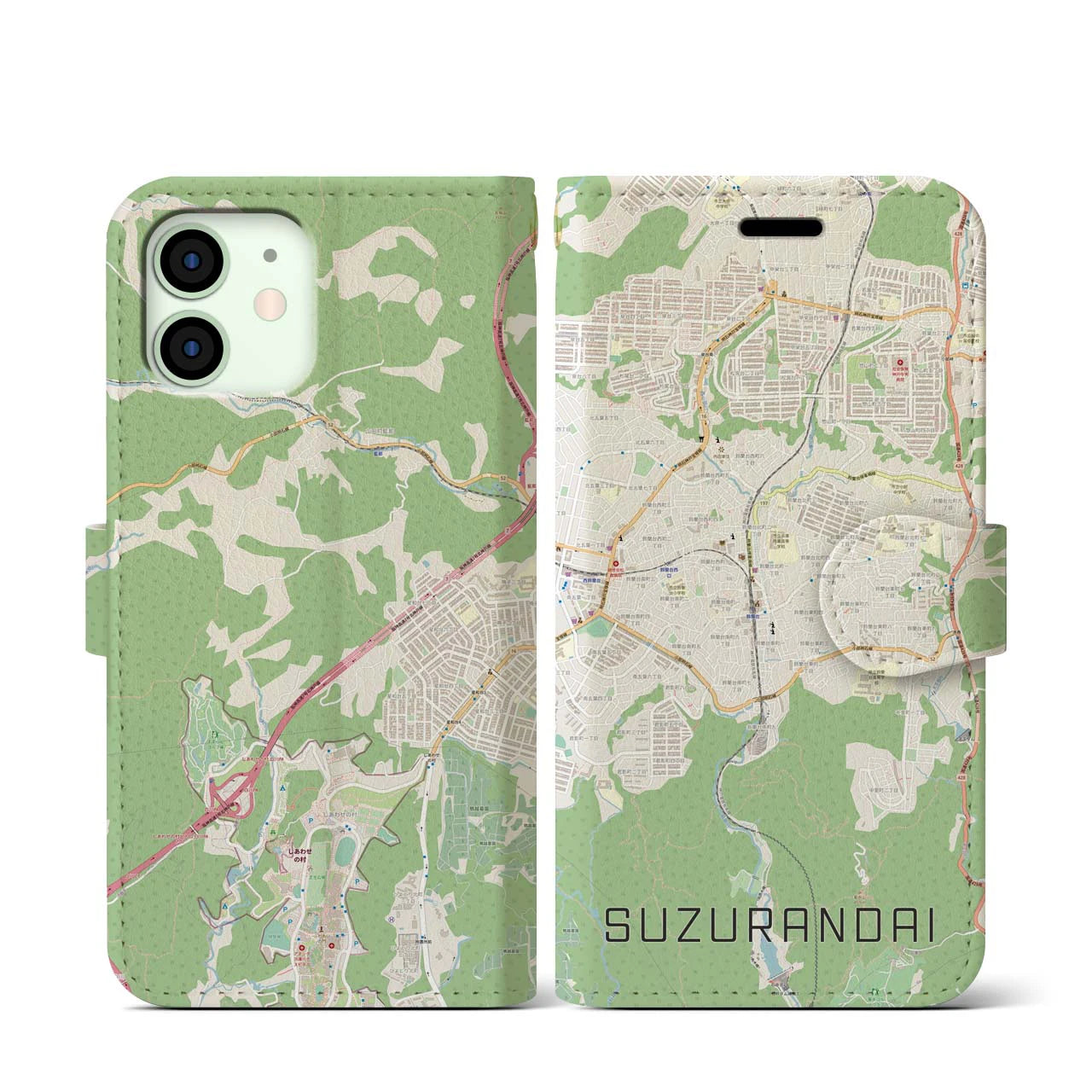【鈴蘭台(兵庫県)】地図柄iPhoneケース(手帳タイプ)ナチュラル・iPhone 12 mini 用