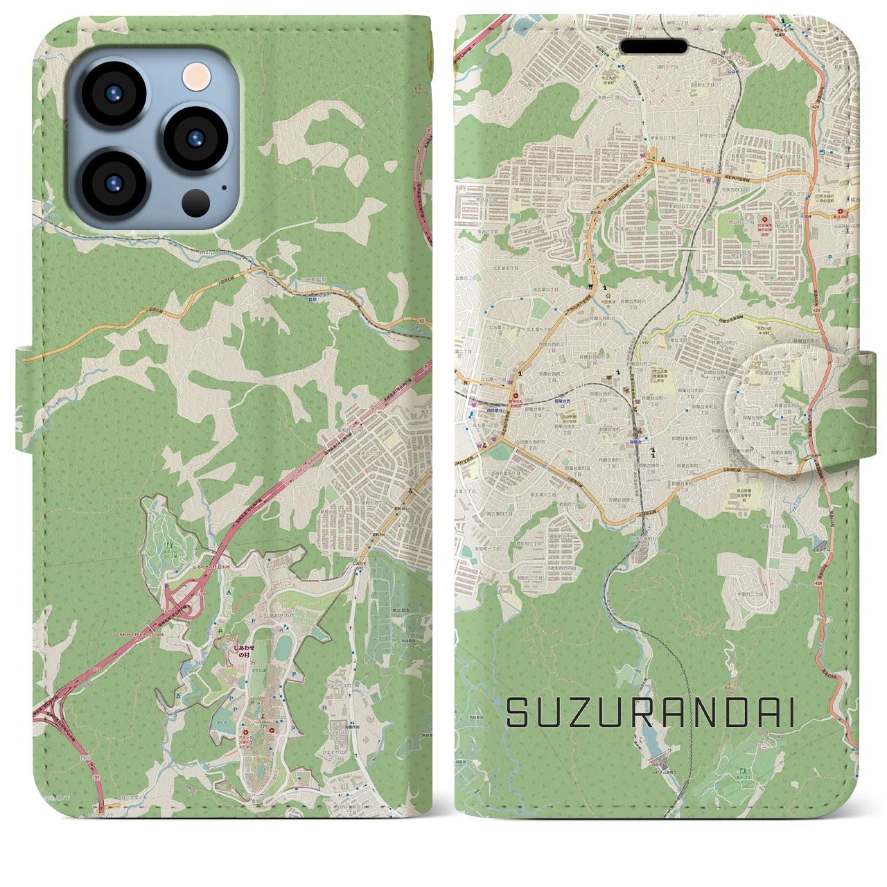 【鈴蘭台(兵庫県)】地図柄iPhoneケース(手帳タイプ)ナチュラル・iPhone 13 Pro Max 用