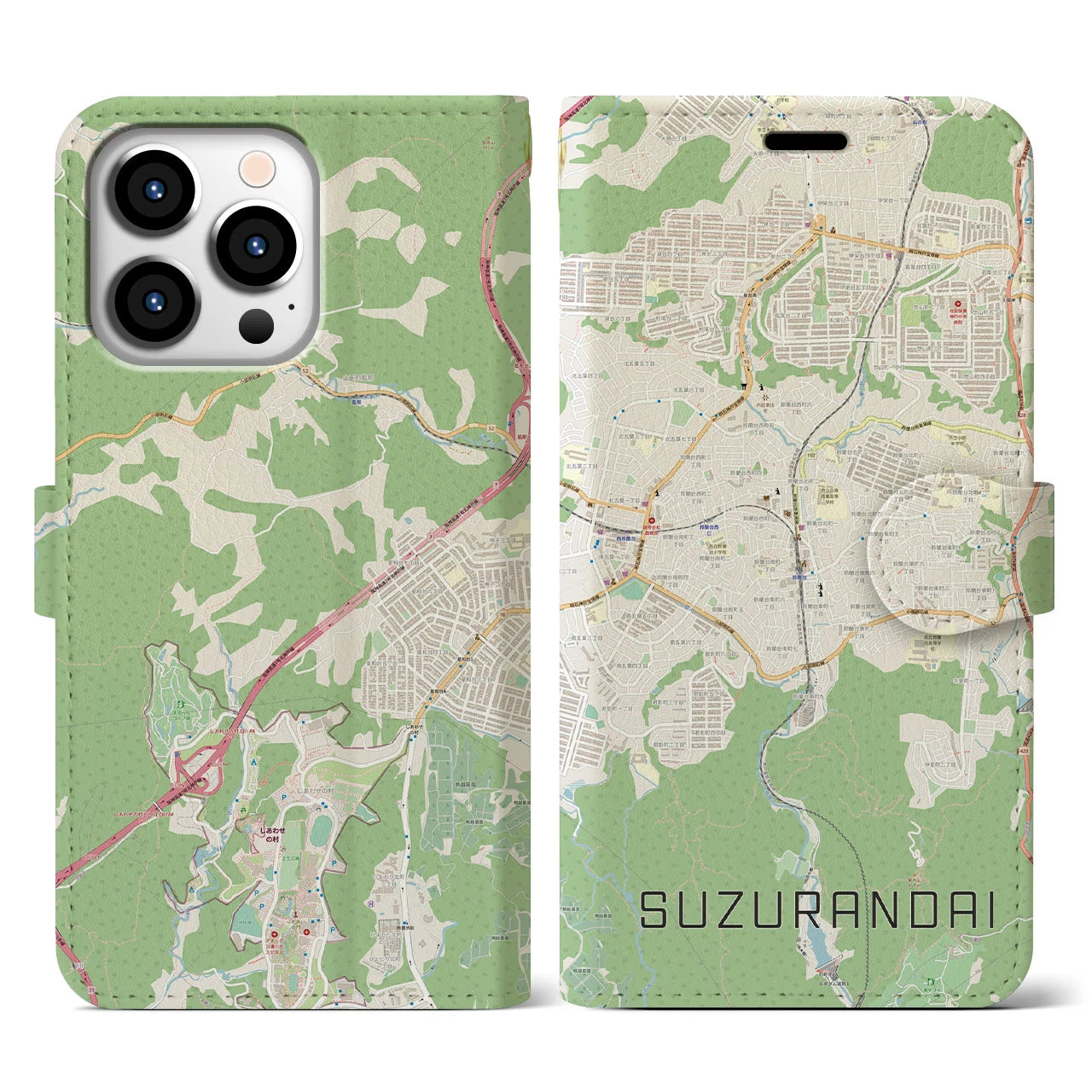 【鈴蘭台(兵庫県)】地図柄iPhoneケース(手帳タイプ)ナチュラル・iPhone 13 Pro 用