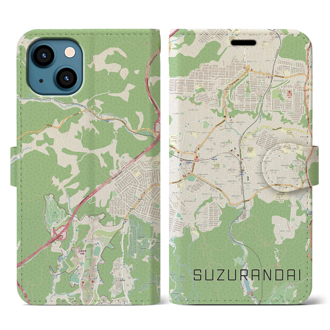 【鈴蘭台(兵庫県)】地図柄iPhoneケース(手帳タイプ)ナチュラル・iPhone 13 用