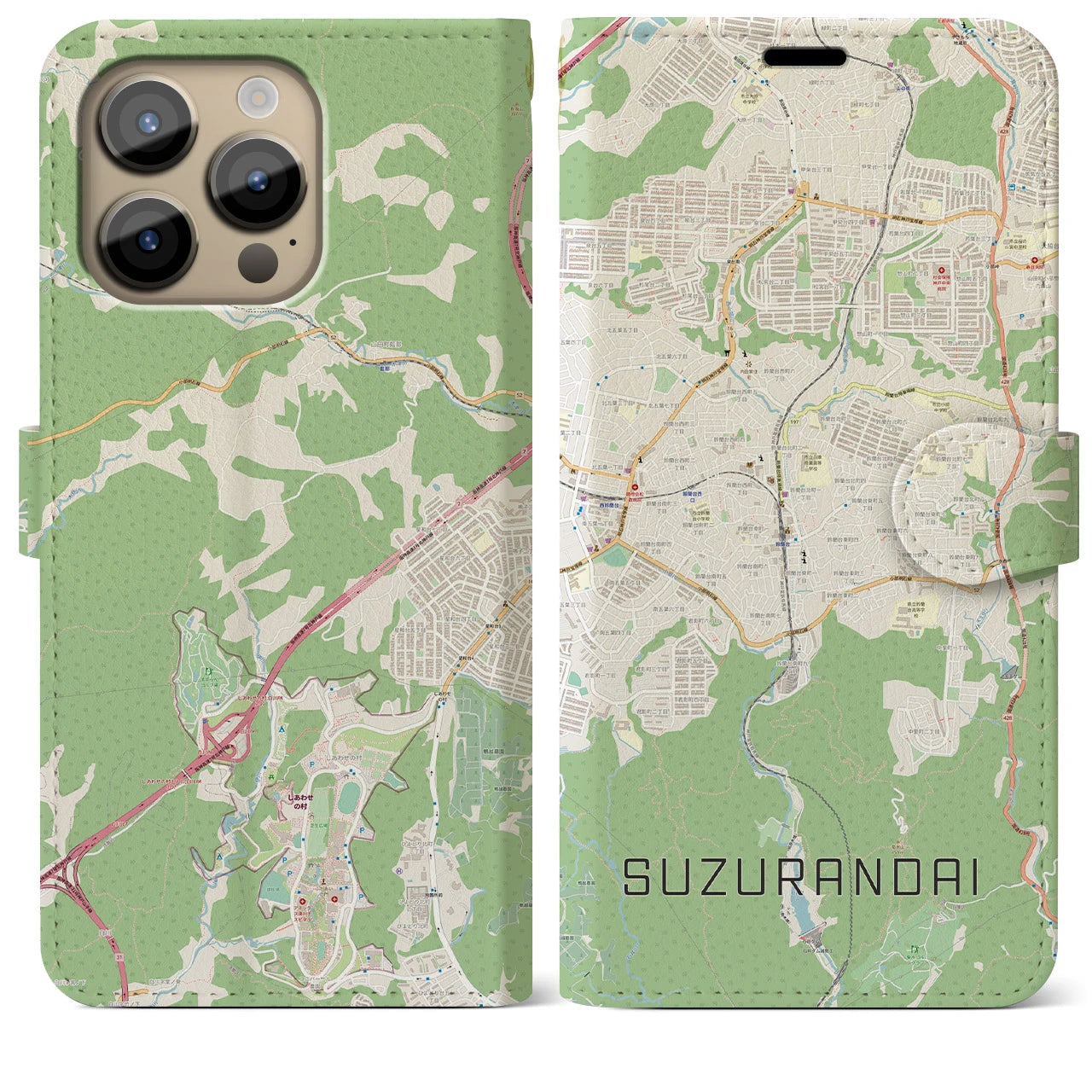 【鈴蘭台(兵庫県)】地図柄iPhoneケース(手帳タイプ)ナチュラル・iPhone 14 Pro Max 用