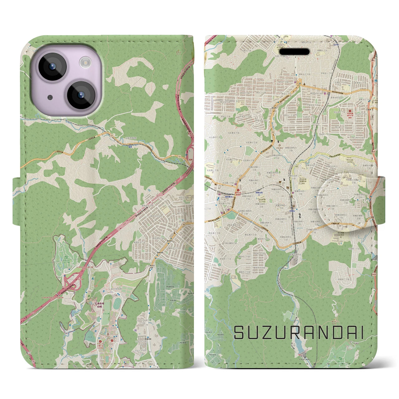【鈴蘭台(兵庫県)】地図柄iPhoneケース(手帳タイプ)ナチュラル・iPhone 14 用