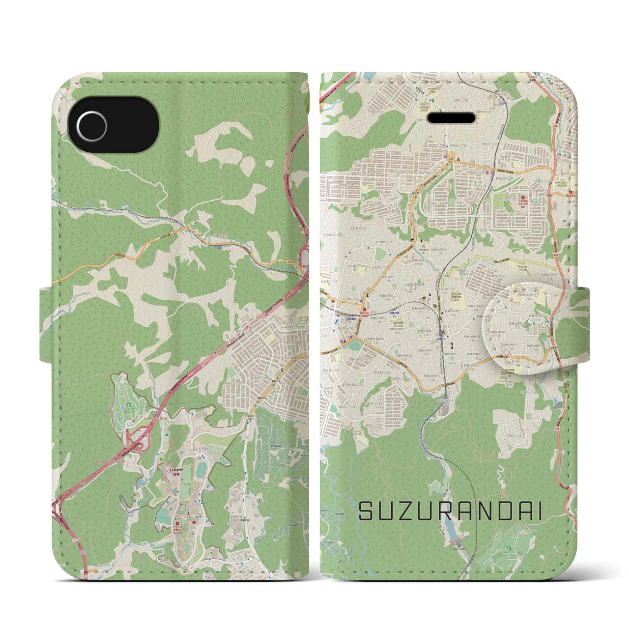 【鈴蘭台(兵庫県)】地図柄iPhoneケース(手帳タイプ)ナチュラル・iPhone SE(第3 / 第2世代) / 8 / 7 / 6s / 6 用