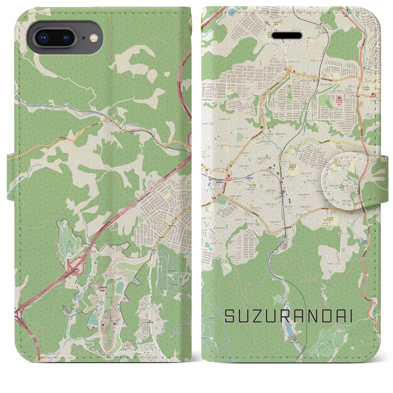 【鈴蘭台(兵庫県)】地図柄iPhoneケース(手帳タイプ)ナチュラル・iPhone 8Plus /7Plus / 6sPlus / 6Plus 用
