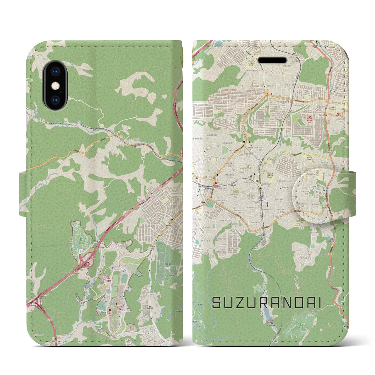 【鈴蘭台(兵庫県)】地図柄iPhoneケース(手帳タイプ)ナチュラル・iPhone XS / X 用