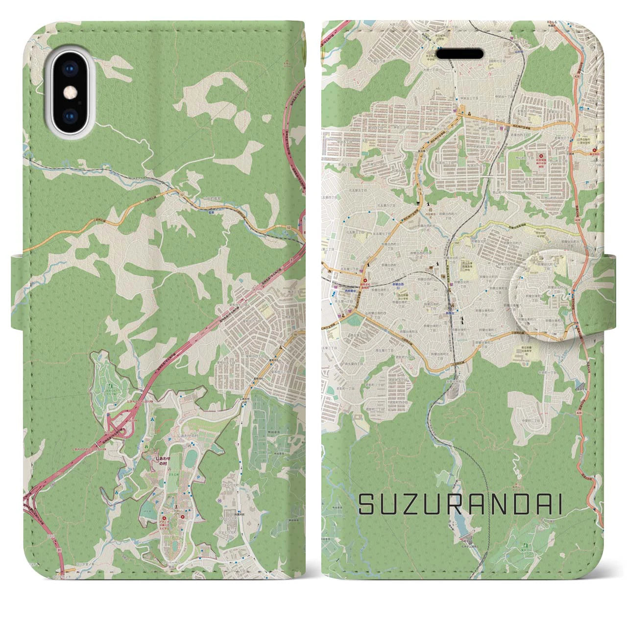 【鈴蘭台(兵庫県)】地図柄iPhoneケース(手帳タイプ)ナチュラル・iPhone XS Max 用