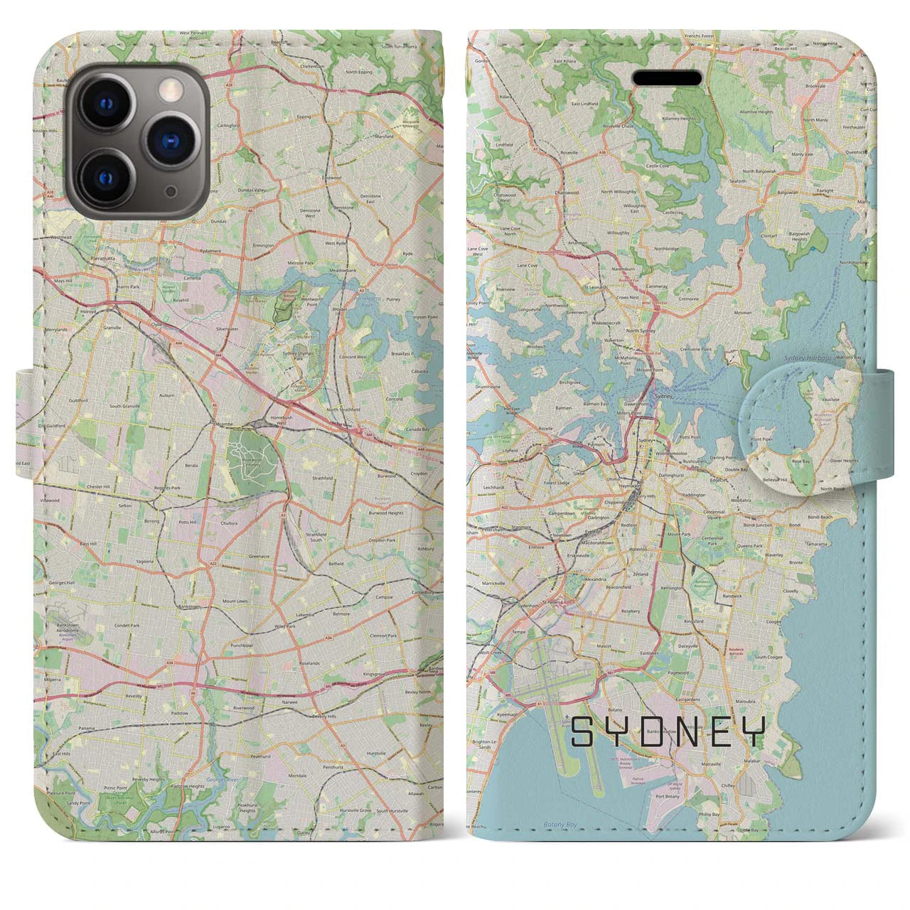 【シドニー(オーストラリア)】地図柄iPhoneケース(手帳タイプ)ナチュラル・iPhone 11 Pro Max 用