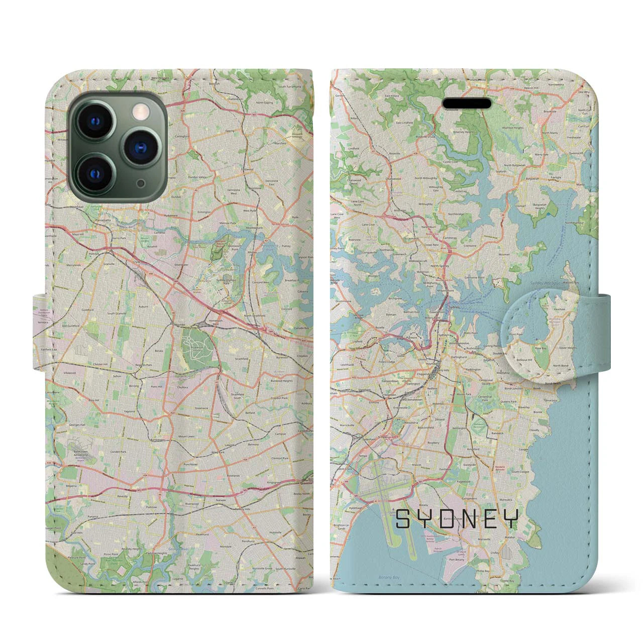 【シドニー(オーストラリア)】地図柄iPhoneケース(手帳タイプ)ナチュラル・iPhone 11 Pro 用