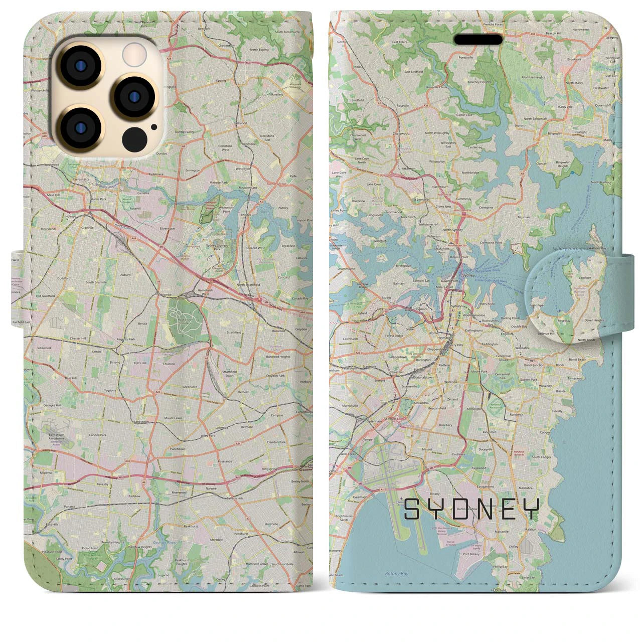 【シドニー(オーストラリア)】地図柄iPhoneケース(手帳タイプ)ナチュラル・iPhone 12 Pro Max 用
