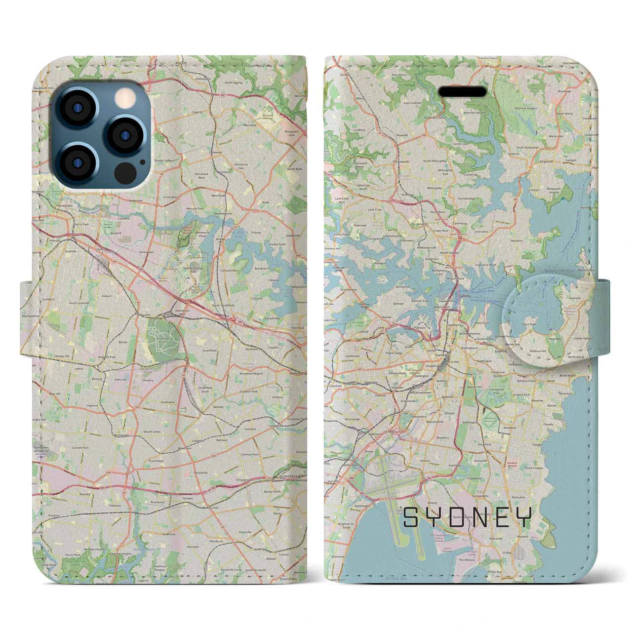【シドニー(オーストラリア)】地図柄iPhoneケース(手帳タイプ)ナチュラル・iPhone 12 / 12 Pro 用
