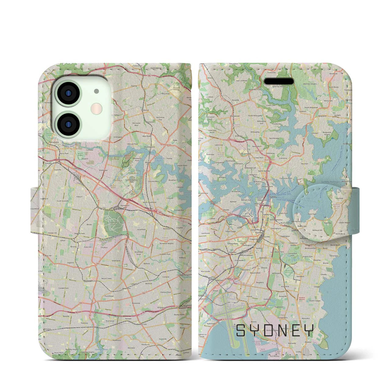 【シドニー(オーストラリア)】地図柄iPhoneケース(手帳タイプ)ナチュラル・iPhone 12 mini 用