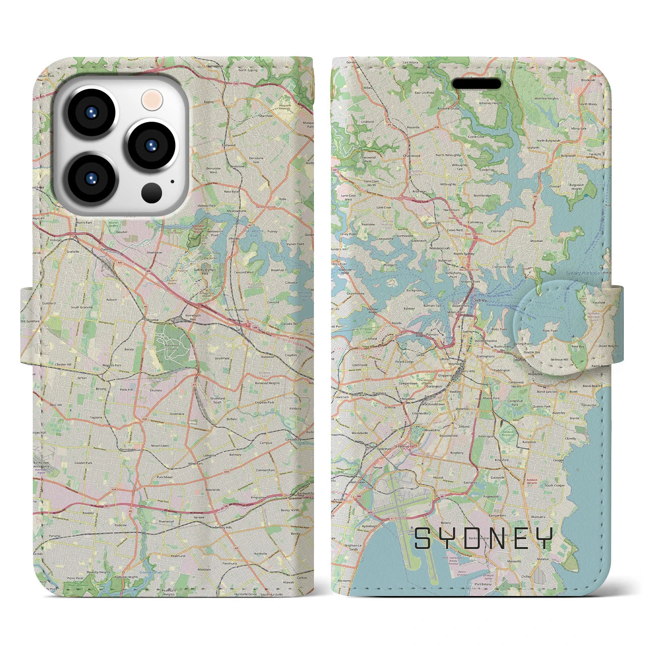 【シドニー(オーストラリア)】地図柄iPhoneケース(手帳タイプ)ナチュラル・iPhone 13 Pro 用