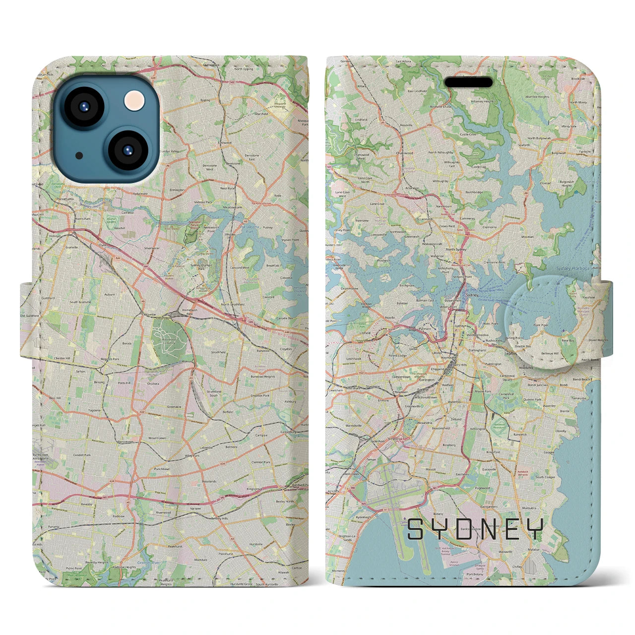 【シドニー(オーストラリア)】地図柄iPhoneケース(手帳タイプ)ナチュラル・iPhone 13 用