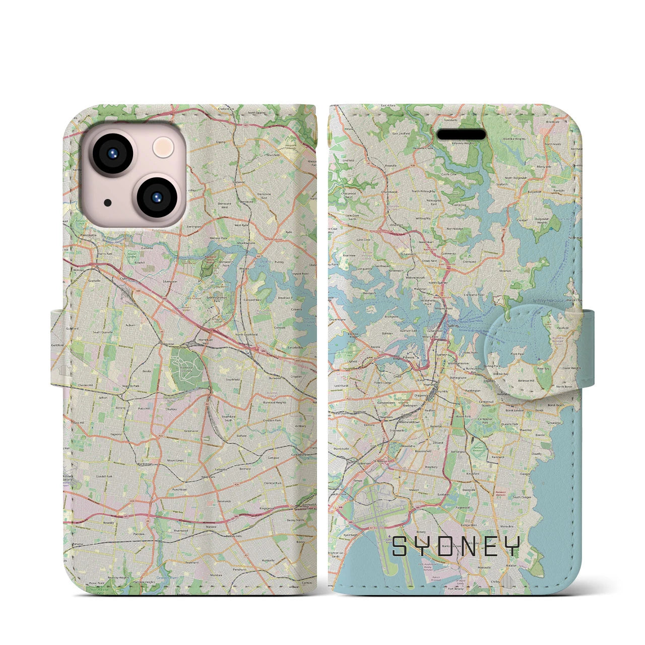 【シドニー(オーストラリア)】地図柄iPhoneケース(手帳タイプ)ナチュラル・iPhone 13 mini 用