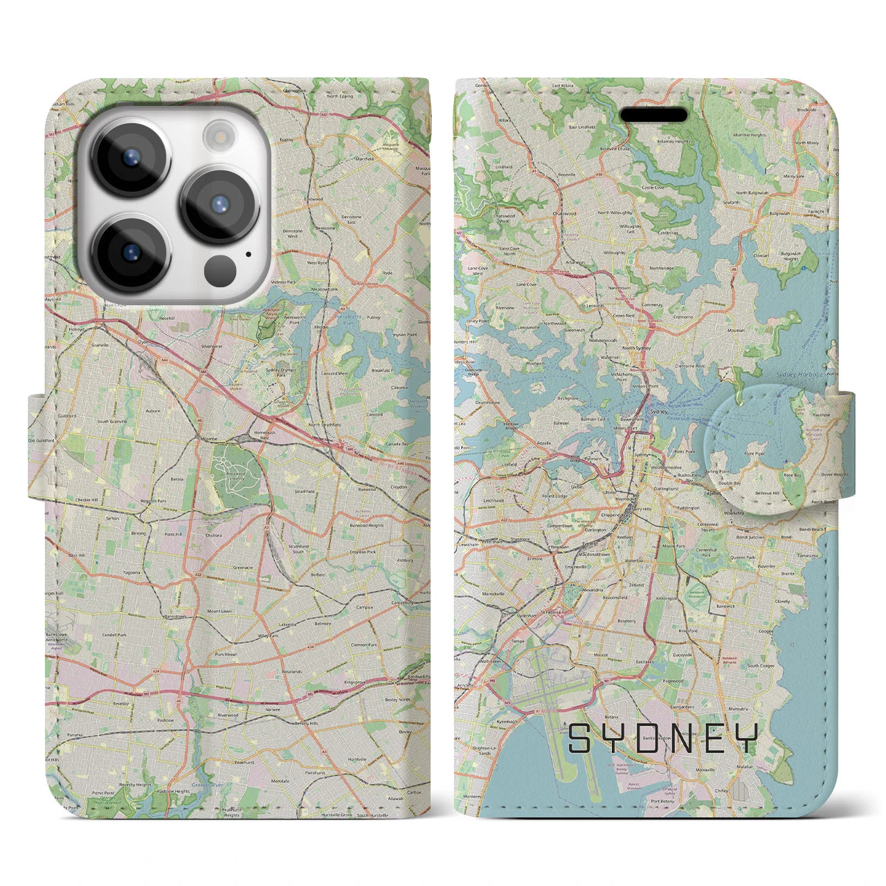 【シドニー(オーストラリア)】地図柄iPhoneケース(手帳タイプ)ナチュラル・iPhone 14 Pro 用