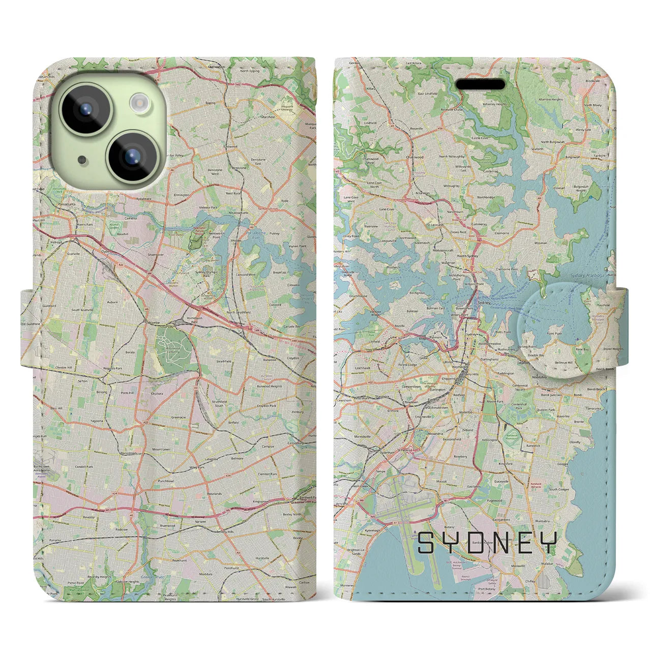 【シドニー(オーストラリア)】地図柄iPhoneケース(手帳タイプ)ナチュラル・iPhone 15 用