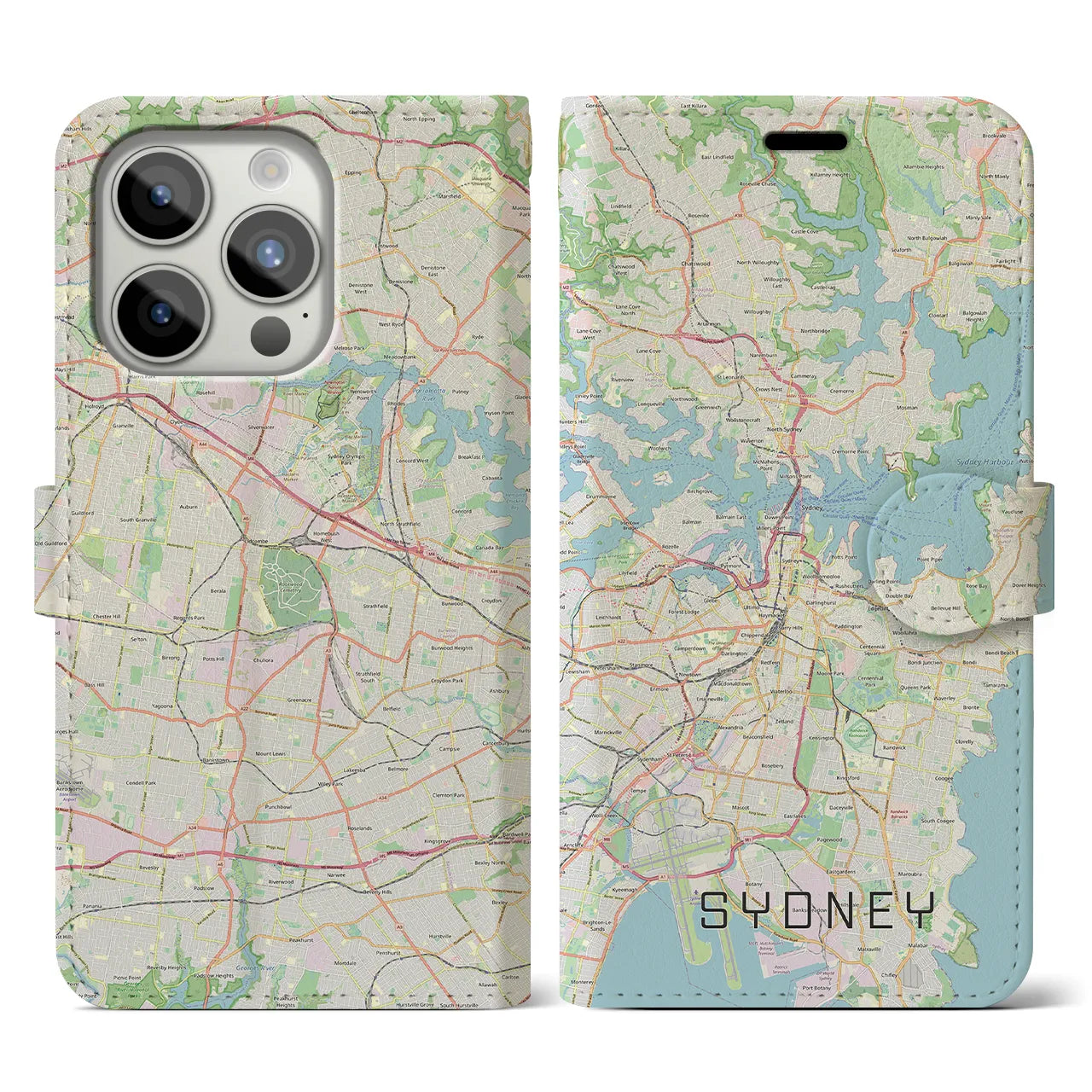 【シドニー(オーストラリア)】地図柄iPhoneケース(手帳タイプ)ナチュラル・iPhone 15 Pro 用
