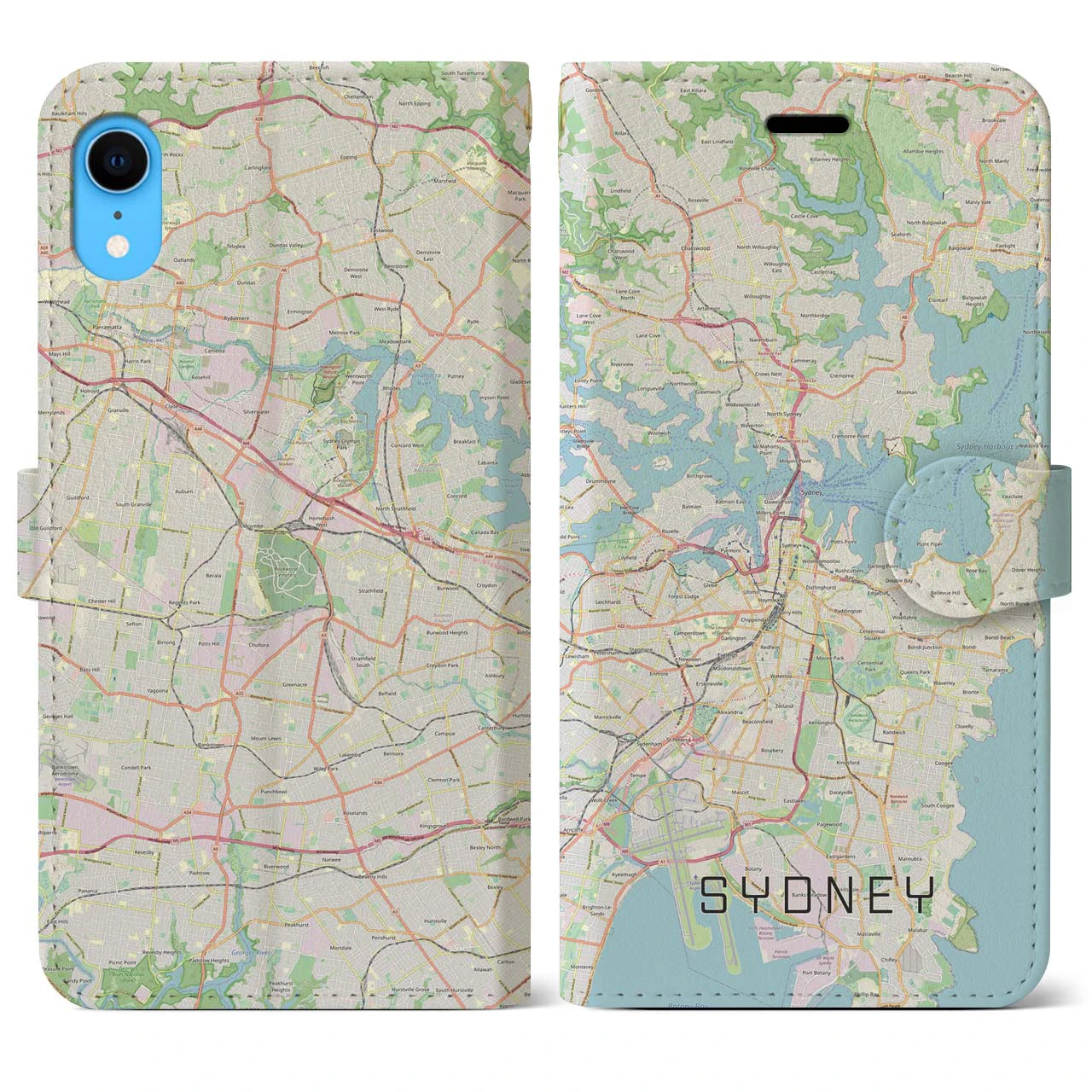 【シドニー(オーストラリア)】地図柄iPhoneケース(手帳タイプ)ナチュラル・iPhone XR 用
