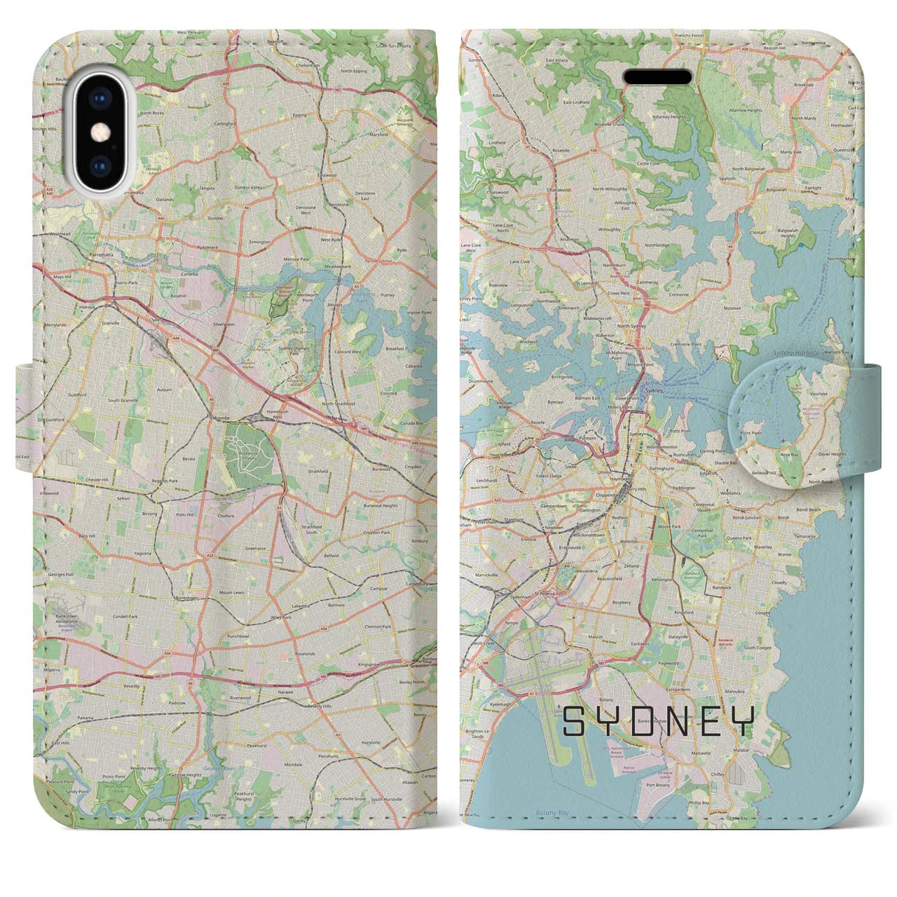 【シドニー(オーストラリア)】地図柄iPhoneケース(手帳タイプ)ナチュラル・iPhone XS Max 用