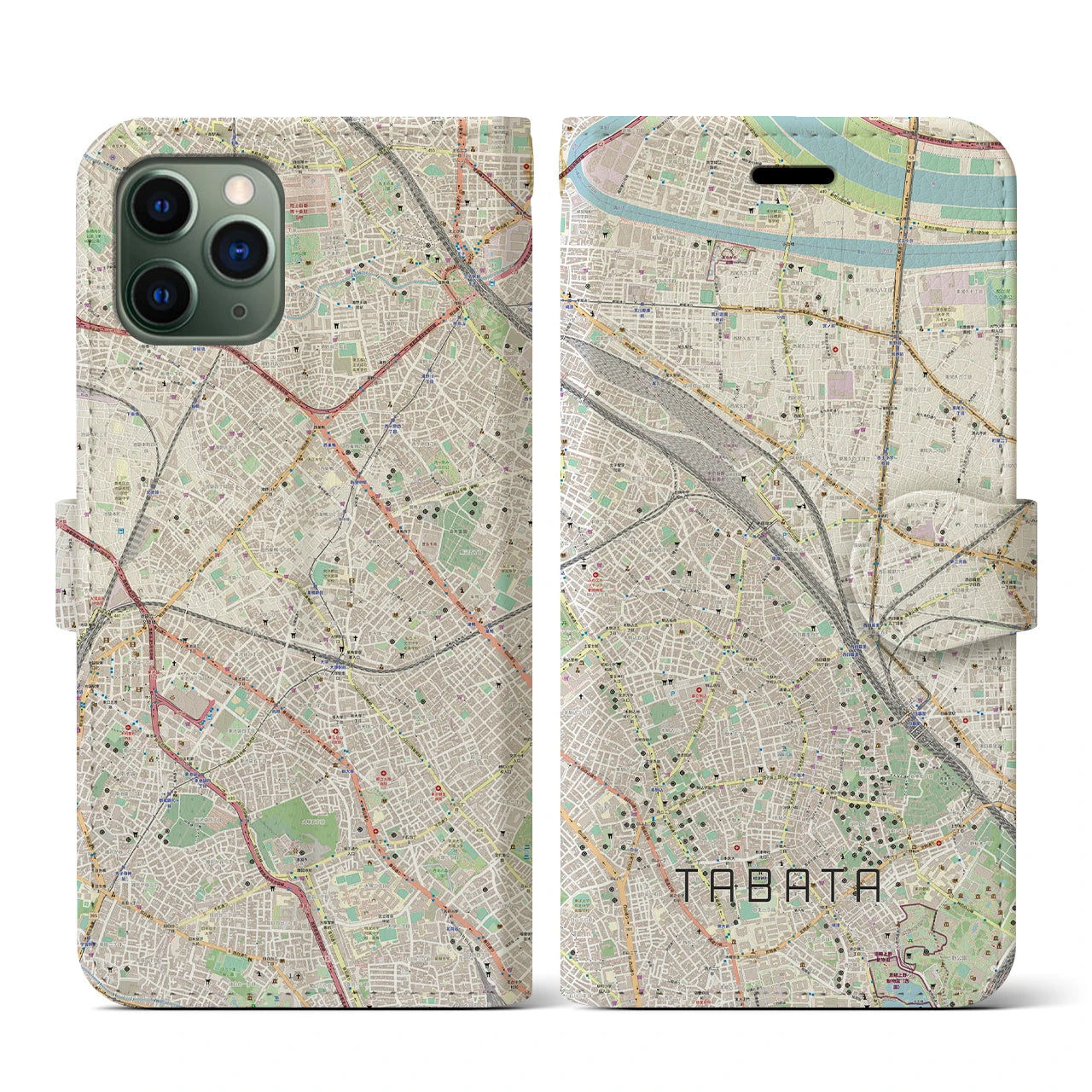 【田端(東京都)】地図柄iPhoneケース(手帳タイプ)ナチュラル・iPhone 11 Pro 用