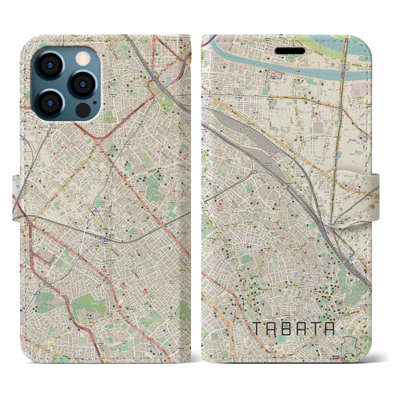 【田端(東京都)】地図柄iPhoneケース(手帳タイプ)ナチュラル・iPhone 12 / 12 Pro 用