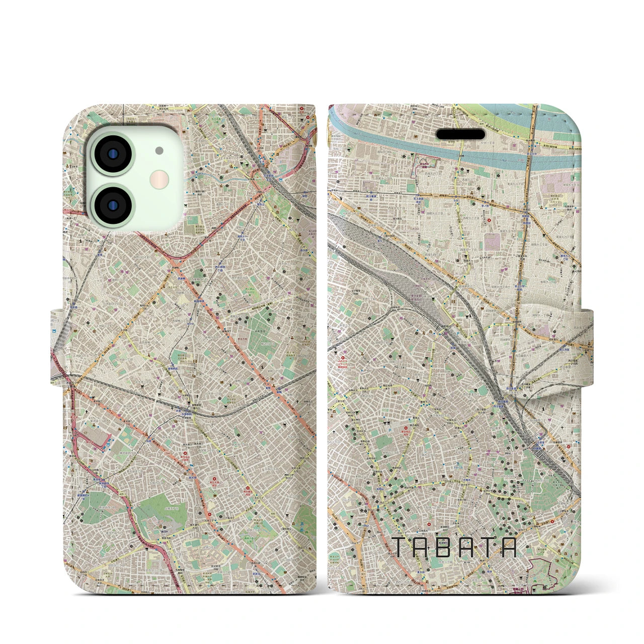 【田端(東京都)】地図柄iPhoneケース(手帳タイプ)ナチュラル・iPhone 12 mini 用