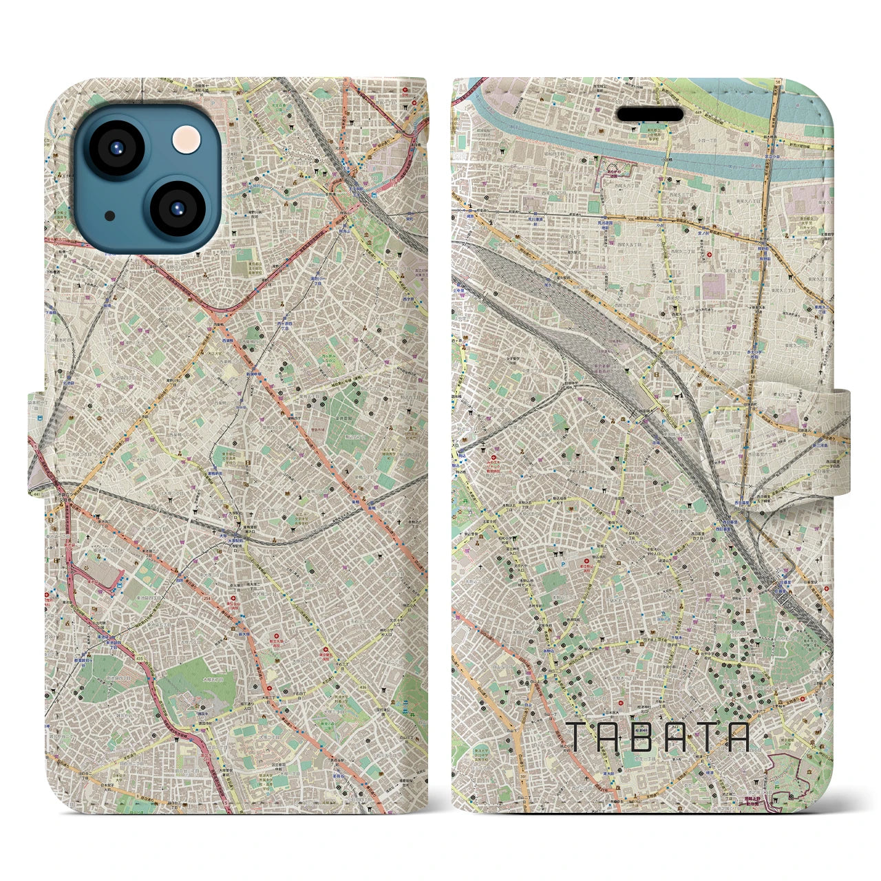 【田端(東京都)】地図柄iPhoneケース(手帳タイプ)ナチュラル・iPhone 13 用