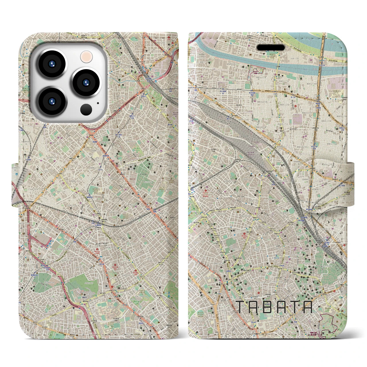 【田端(東京都)】地図柄iPhoneケース(手帳タイプ)ナチュラル・iPhone 13 Pro 用