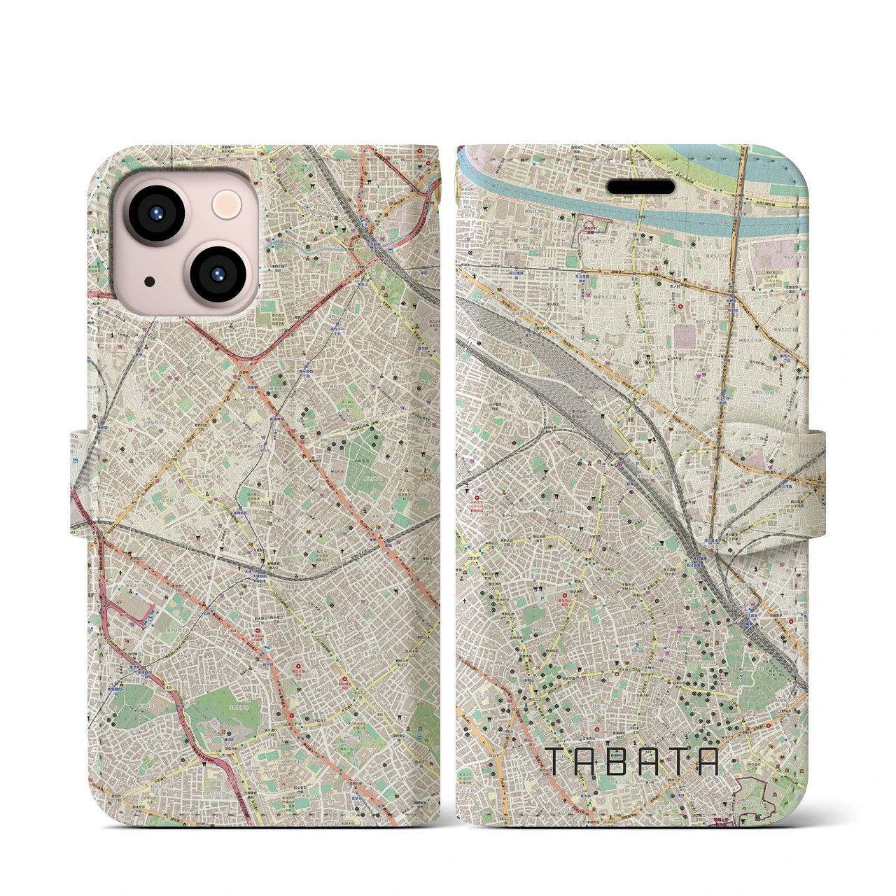 【田端(東京都)】地図柄iPhoneケース(手帳タイプ)ナチュラル・iPhone 13 mini 用