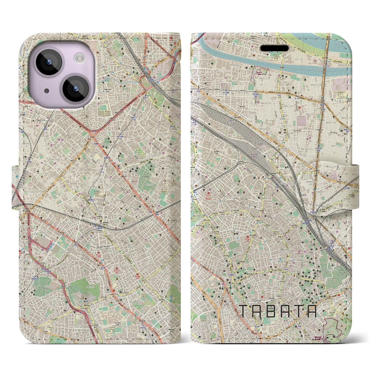 【田端(東京都)】地図柄iPhoneケース(手帳タイプ)ナチュラル・iPhone 14 用