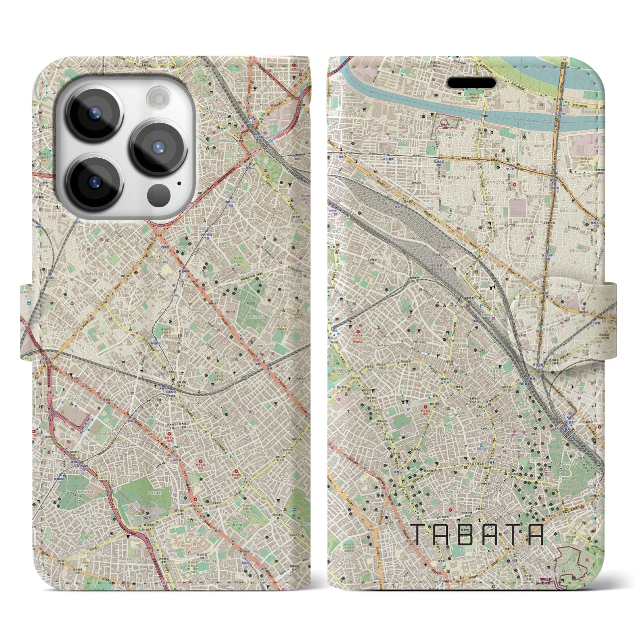 【田端(東京都)】地図柄iPhoneケース(手帳タイプ)ナチュラル・iPhone 14 Pro 用