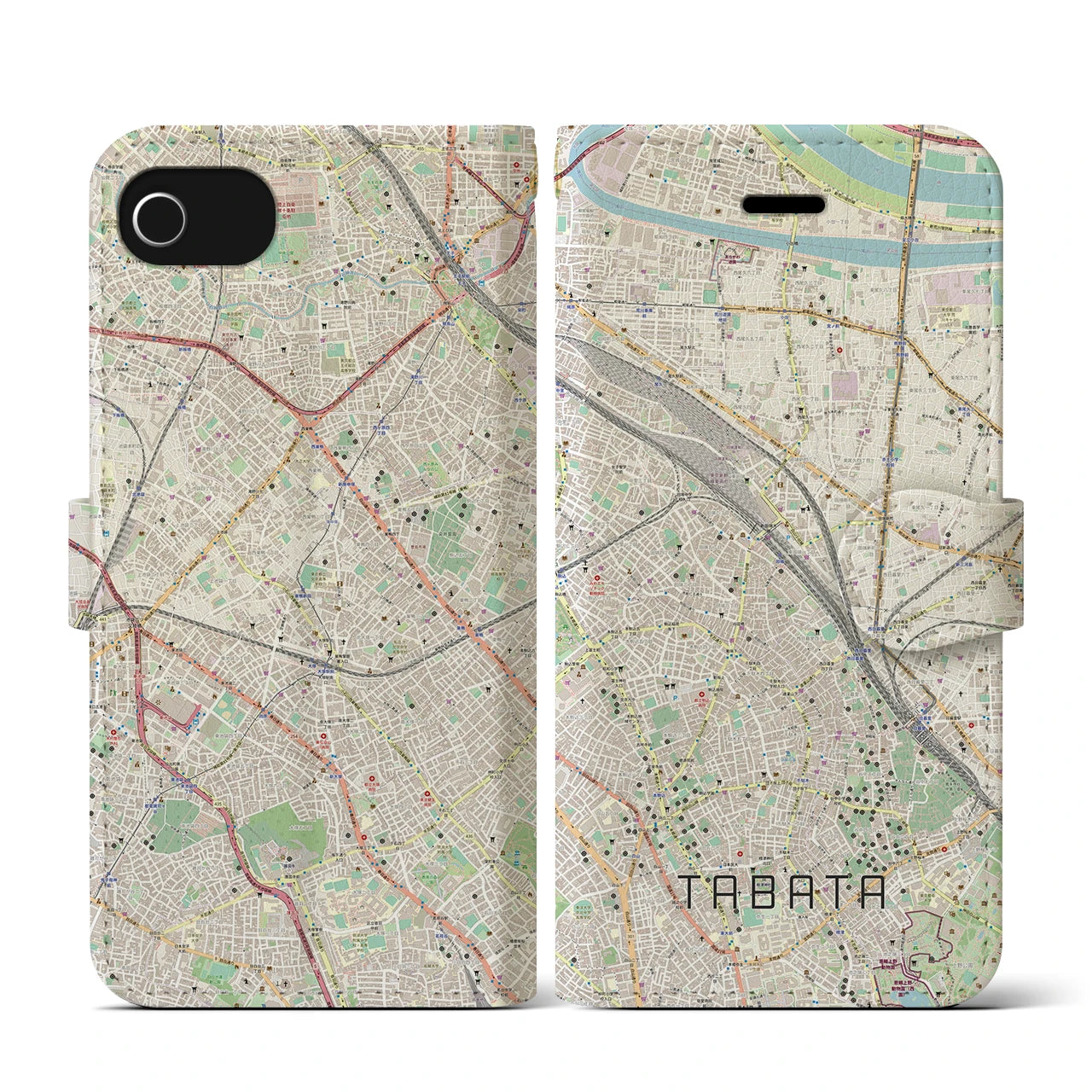 【田端(東京都)】地図柄iPhoneケース(手帳タイプ)ナチュラル・iPhone SE(第3 / 第2世代) / 8 / 7 / 6s / 6 用