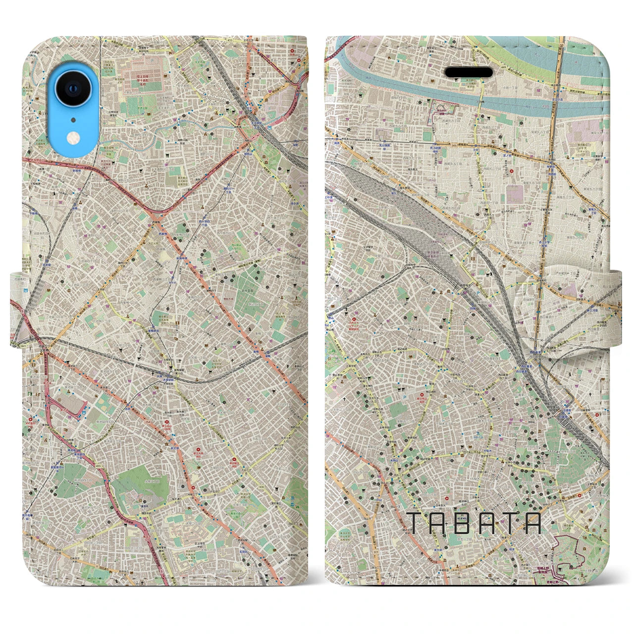 【田端(東京都)】地図柄iPhoneケース(手帳タイプ)ナチュラル・iPhone XR 用