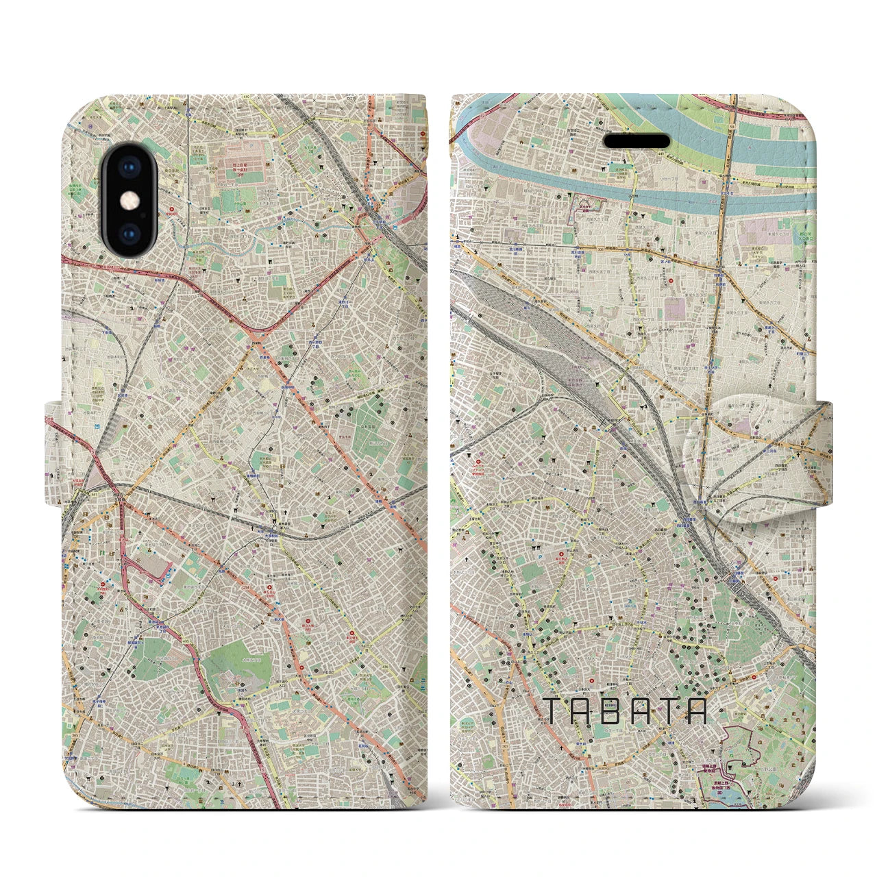 【田端(東京都)】地図柄iPhoneケース(手帳タイプ)ナチュラル・iPhone XS / X 用