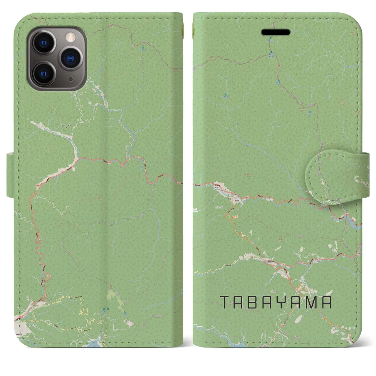 【丹波山(山梨県)】地図柄iPhoneケース(手帳タイプ)ナチュラル・iPhone 11 Pro Max 用