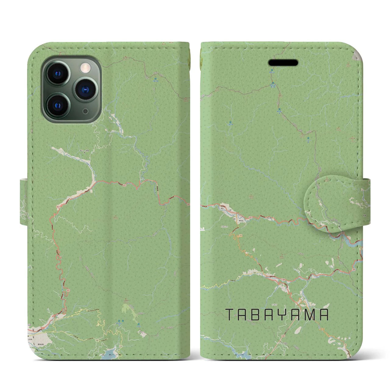 【丹波山(山梨県)】地図柄iPhoneケース(手帳タイプ)ナチュラル・iPhone 11 Pro 用