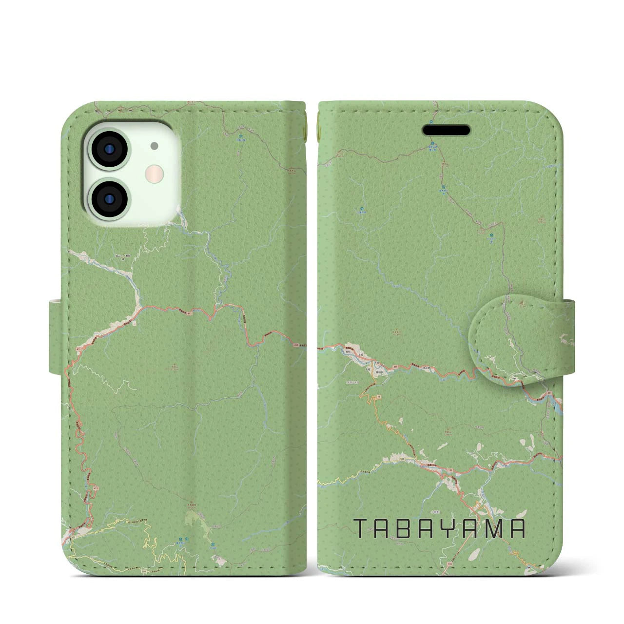 【丹波山(山梨県)】地図柄iPhoneケース(手帳タイプ)ナチュラル・iPhone 12 mini 用