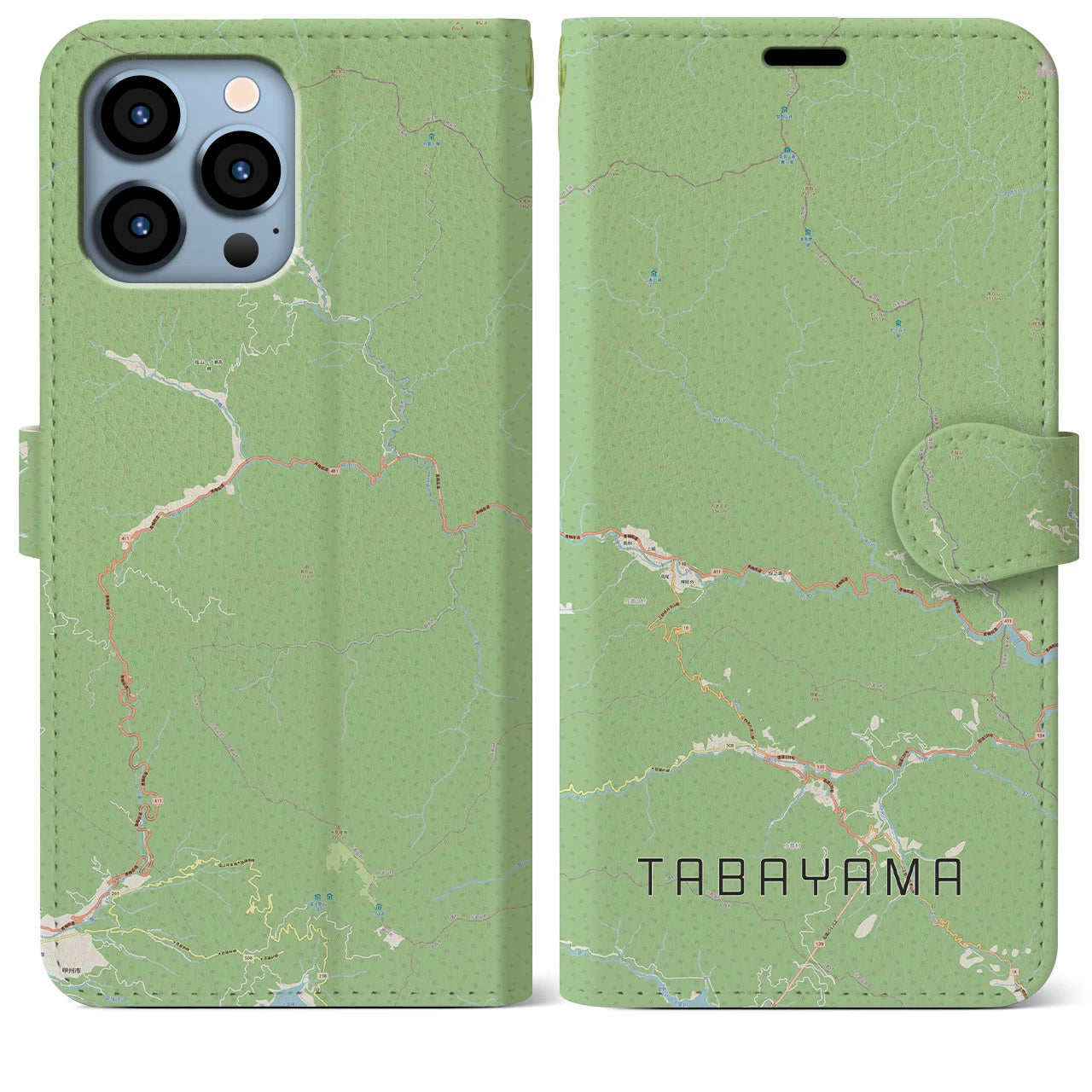 【丹波山(山梨県)】地図柄iPhoneケース(手帳タイプ)ナチュラル・iPhone 13 Pro Max 用