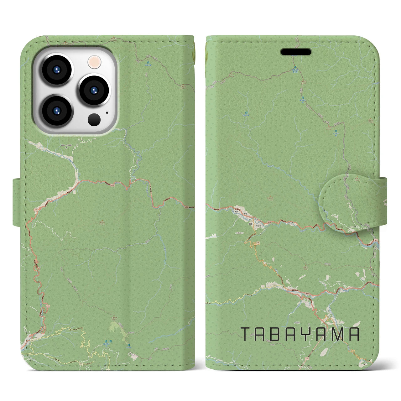 【丹波山(山梨県)】地図柄iPhoneケース(手帳タイプ)ナチュラル・iPhone 13 Pro 用