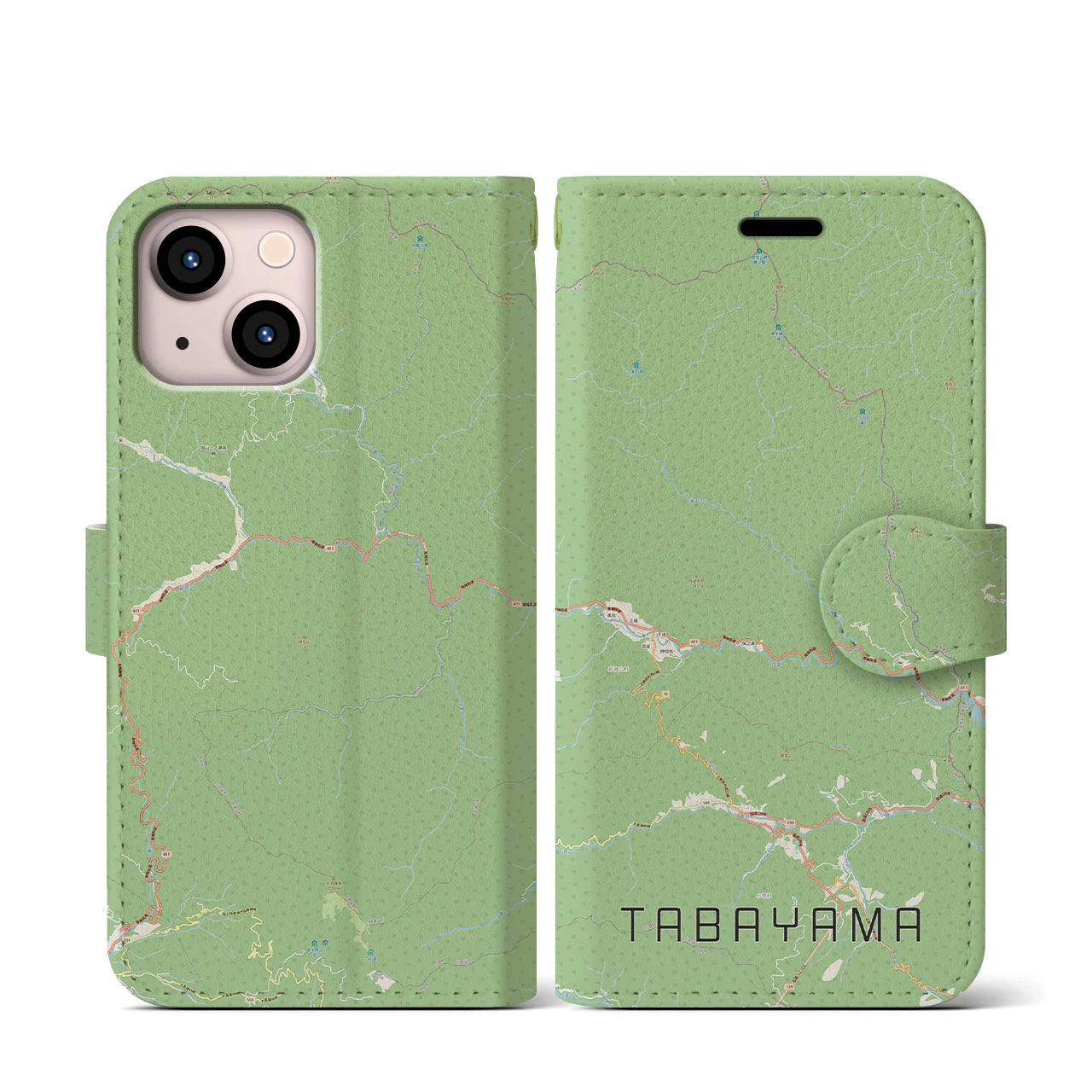 【丹波山(山梨県)】地図柄iPhoneケース(手帳タイプ)ナチュラル・iPhone 13 mini 用