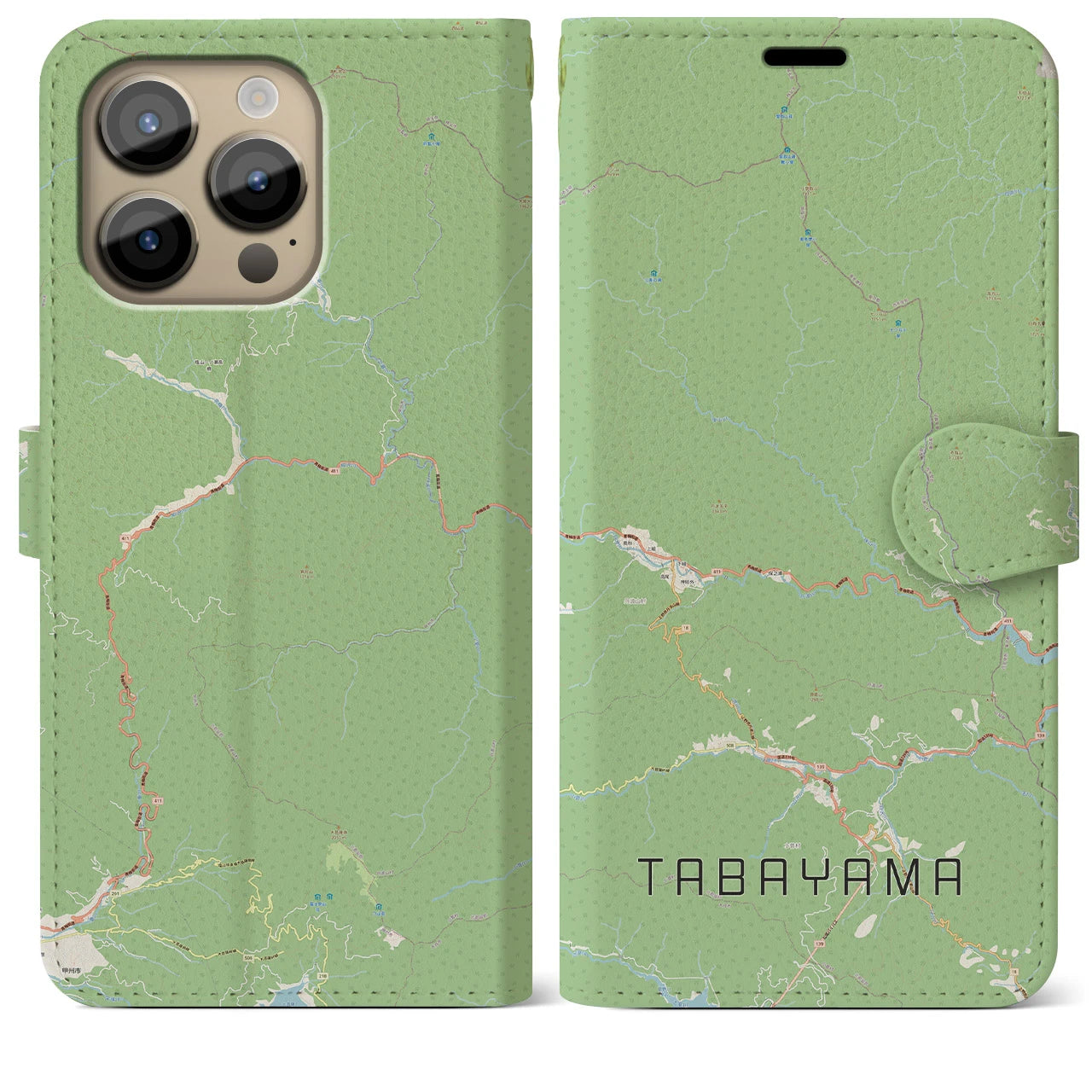 【丹波山(山梨県)】地図柄iPhoneケース(手帳タイプ)ナチュラル・iPhone 14 Pro Max 用