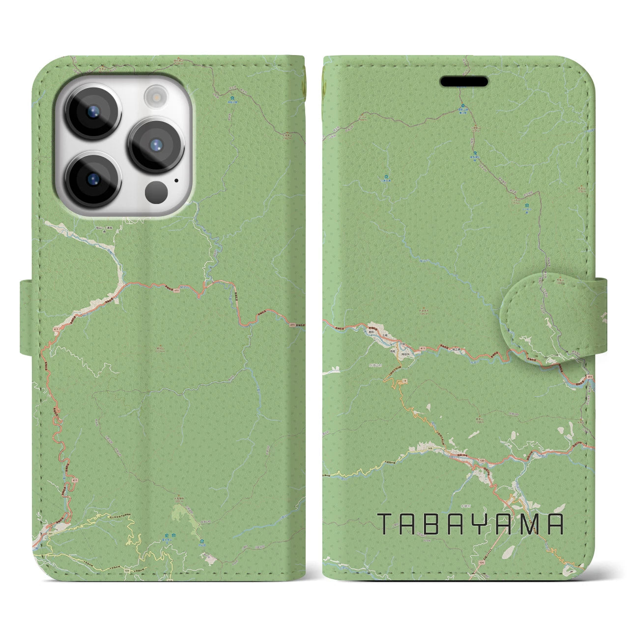 【丹波山(山梨県)】地図柄iPhoneケース(手帳タイプ)ナチュラル・iPhone 14 Pro 用