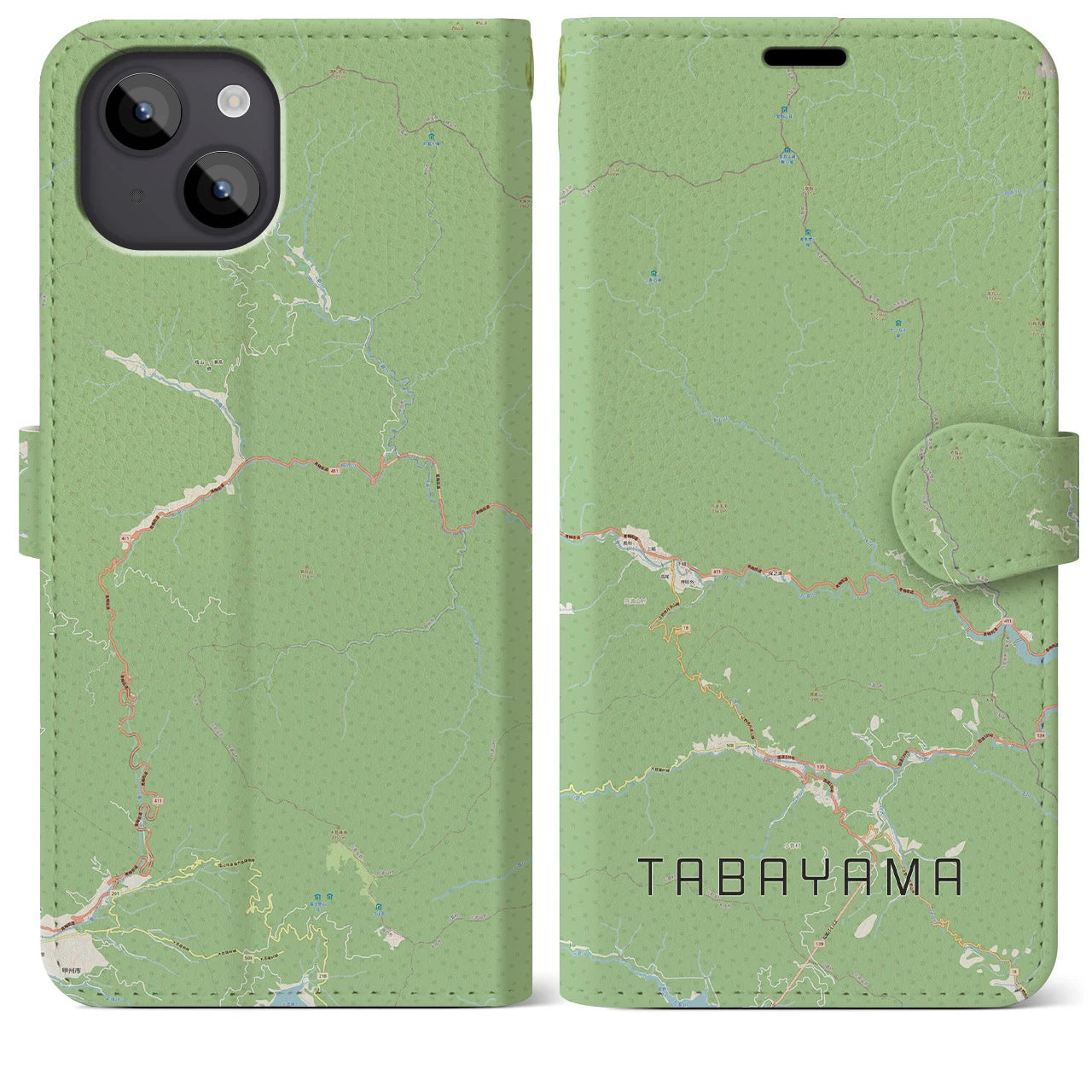 【丹波山(山梨県)】地図柄iPhoneケース(手帳タイプ)ナチュラル・iPhone 14 Plus 用