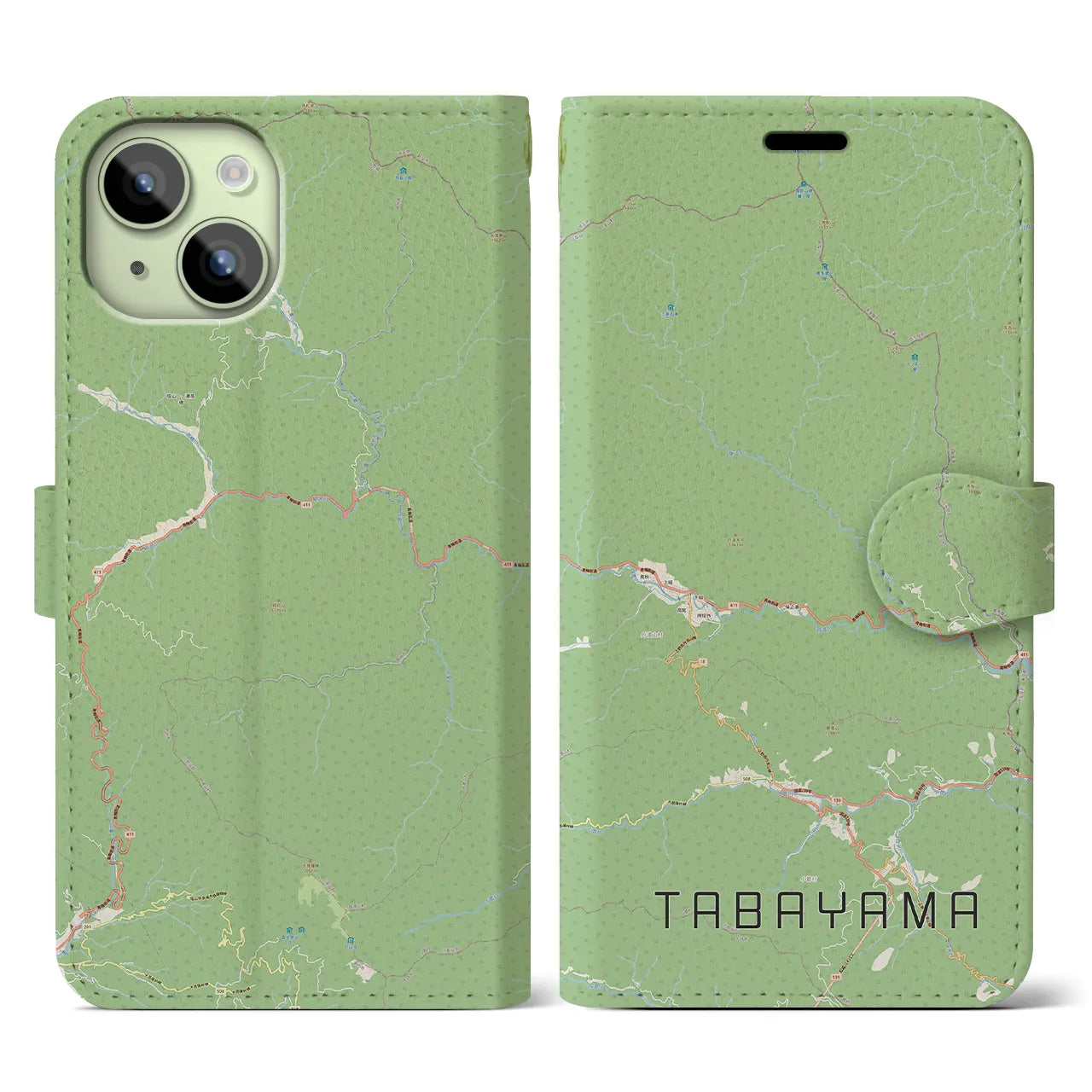 【丹波山(山梨県)】地図柄iPhoneケース(手帳タイプ)ナチュラル・iPhone 15 用