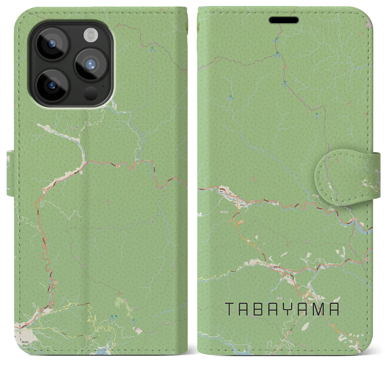 【丹波山(山梨県)】地図柄iPhoneケース(手帳タイプ)ナチュラル・iPhone 15 Pro Max 用