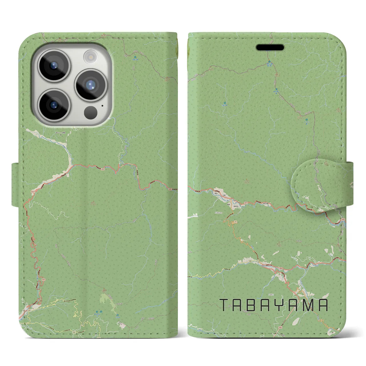 【丹波山(山梨県)】地図柄iPhoneケース(手帳タイプ)ナチュラル・iPhone 15 Pro 用