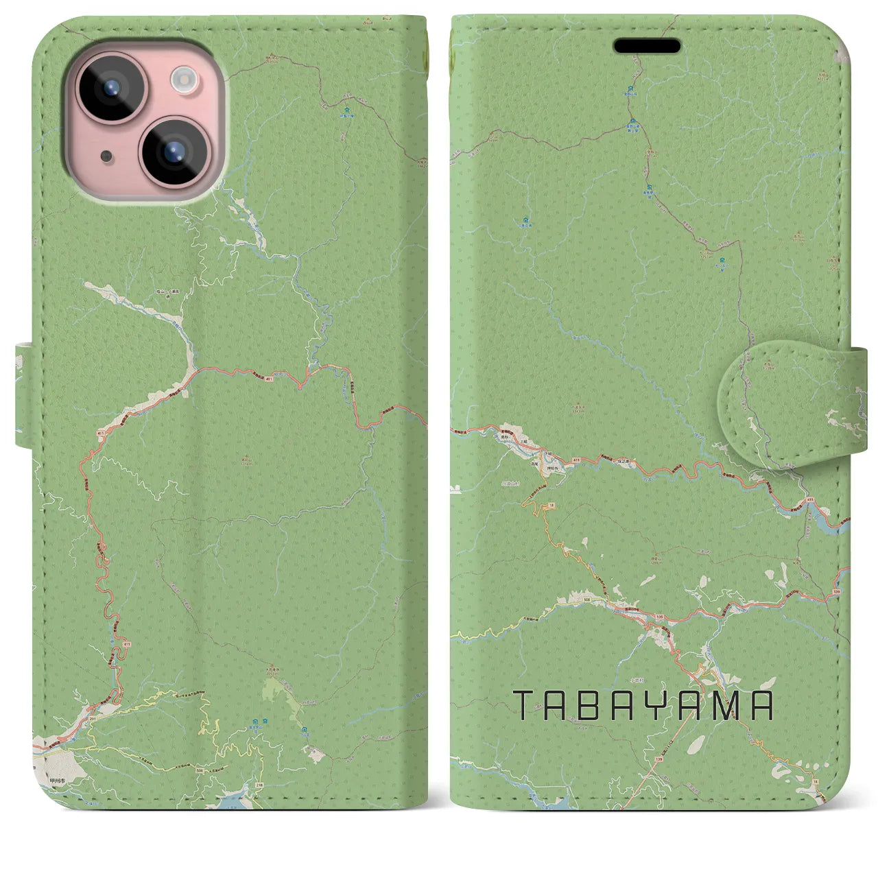 【丹波山(山梨県)】地図柄iPhoneケース(手帳タイプ)ナチュラル・iPhone 15 Plus 用