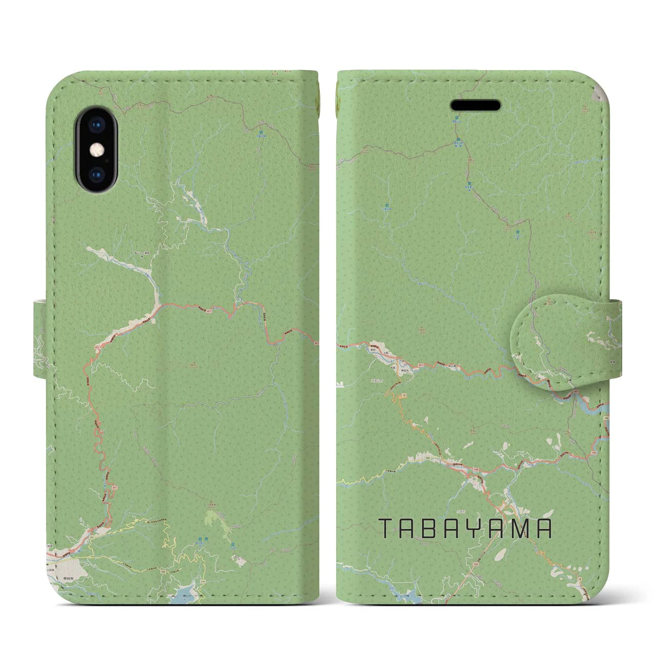 【丹波山(山梨県)】地図柄iPhoneケース(手帳タイプ)ナチュラル・iPhone XS / X 用